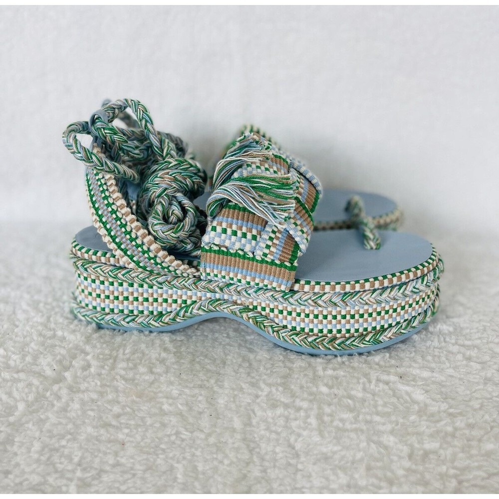 Anthropologie Braided Platform Sandals in Green and White - Picture 3 of 14